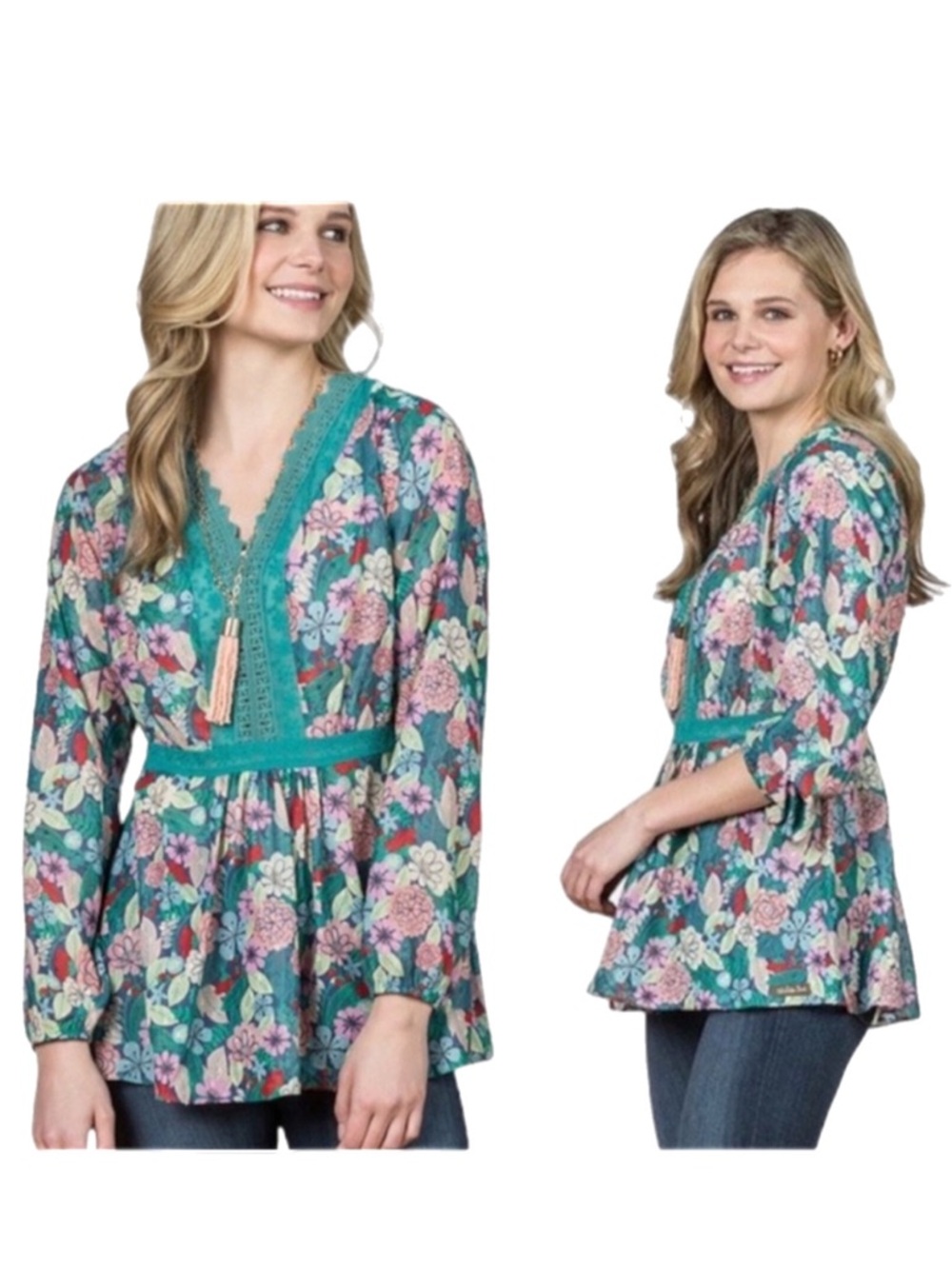 Matilda Jane Tunic Top Kookabura Floral Farm Rio Lace Trim Boho Cottagecore XS